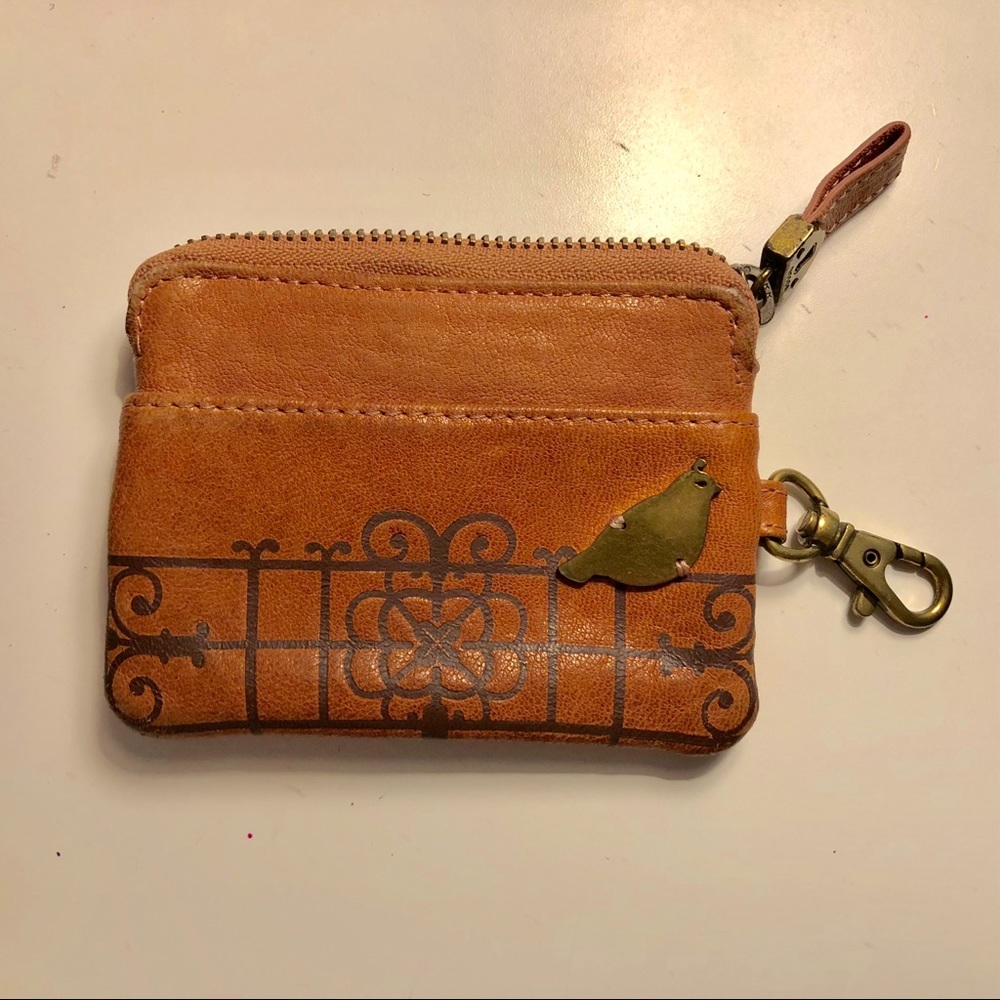 Fossil Tan Leather Wallet with Bird